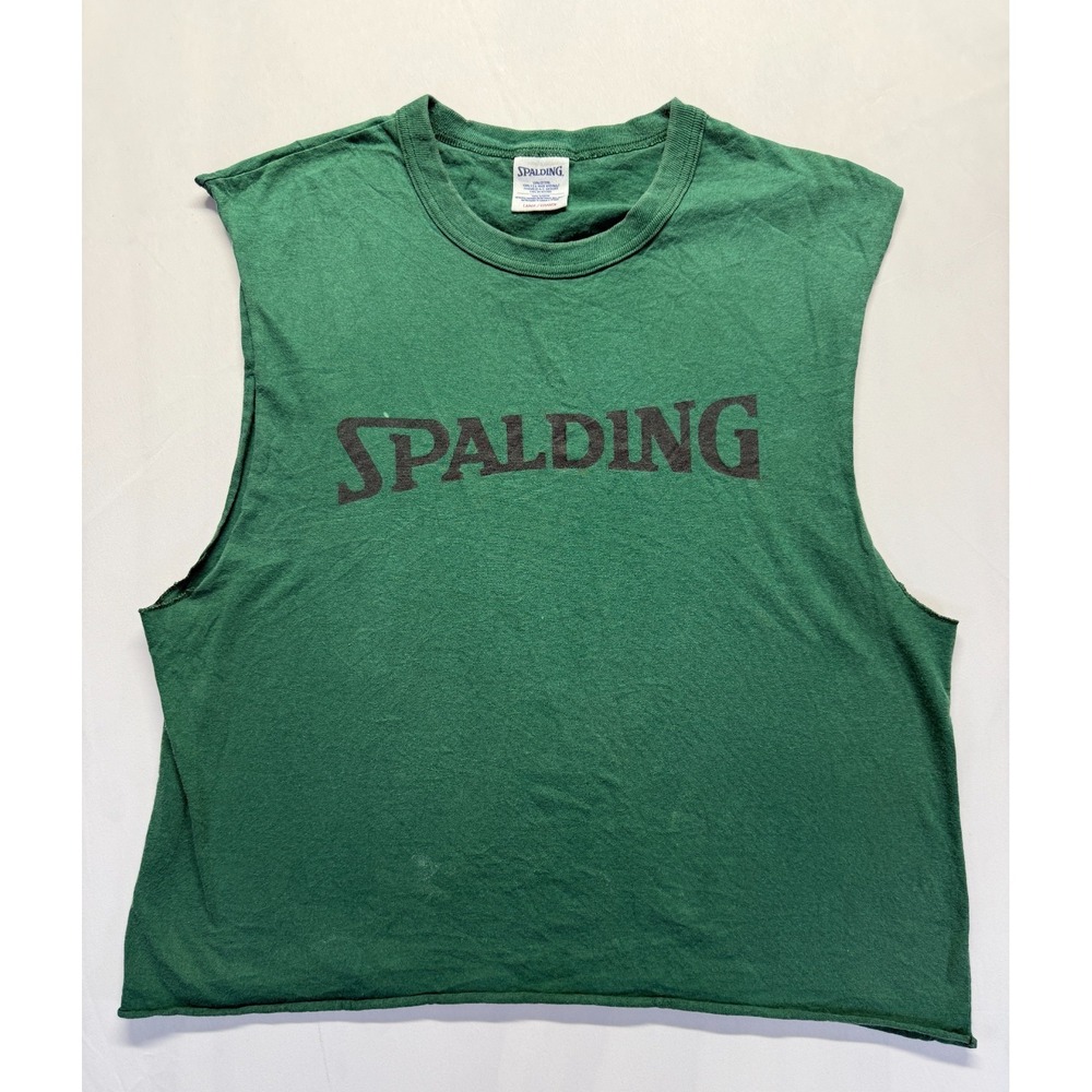 Spalding Tank Top Mens Large Green‎ Graphic Print Spellout Logo Cotton Everyday